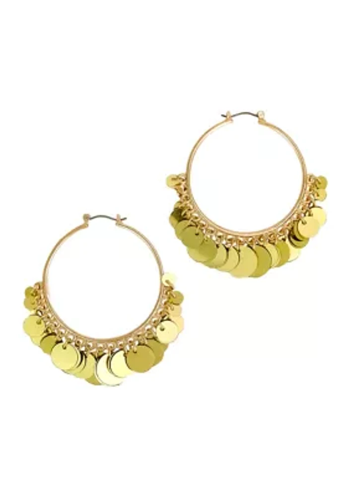 Sequin Fringe Drop Click It Hoop Earrings