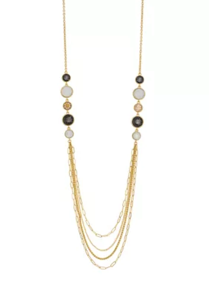 Gold Tone Long Multi Chain Swag Necklace