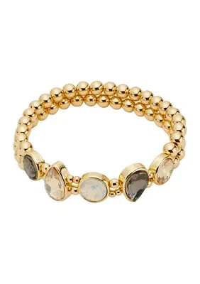 Gold Tone Multi Stone Frontal Stretch Bracelet