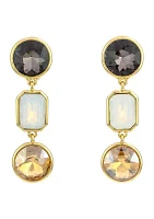 Goldt Tone Multi Colored 3 Stone Drop Clip Earrings