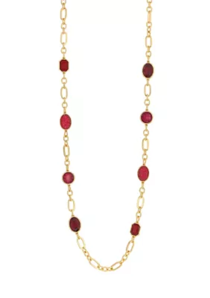 Gold Tone Long Open Chain Link Necklace