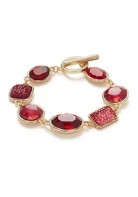 Gold Tone Red Stone Toggle Bracelet