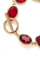 Gold Tone Red Stone Toggle Bracelet