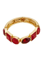 Gold Tone Red Stone Stretch Bracelet