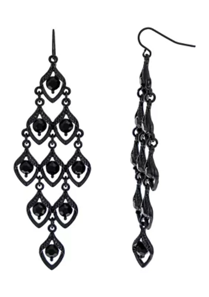 Black Linked Jet Stone Chandelier Kite Earrings