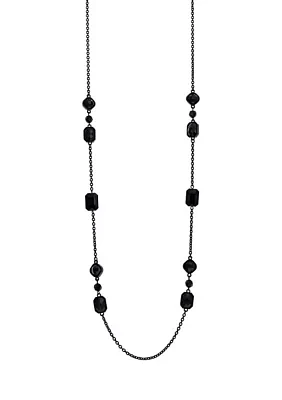 Long Linked Jet Bead and Stone Stations Necklace