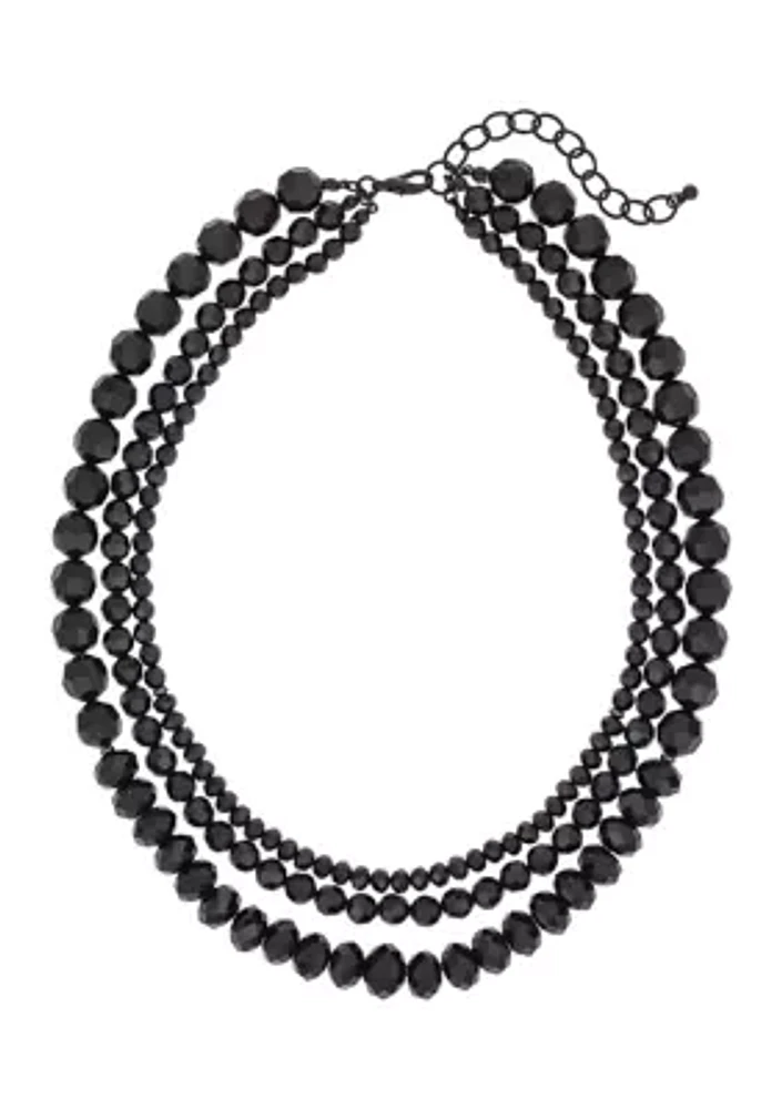 Black 3 Row Graduated Bead Necklace