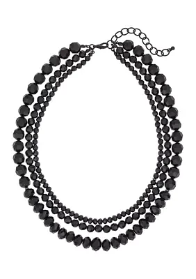 Black 3 Row Graduated Bead Necklace