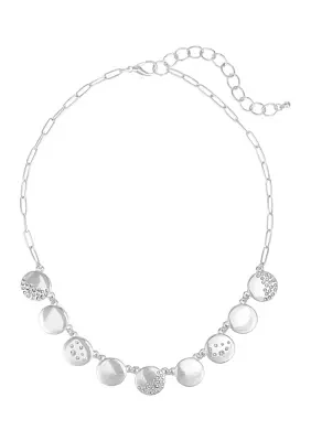 Silver Tone Round  Disc Frontal Necklace