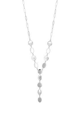 Silver Tone Linked Oval and Round Disc Y Necklace