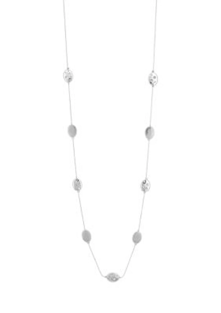 Silver Tone Long Oval Bead Station  Illusion Necklace