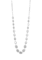 Silver Tone Long Oval Bead Necklace