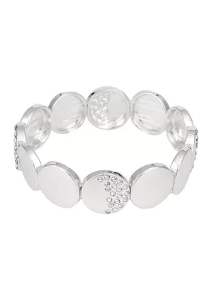 Silver Tone Round and Oval Disc Stretch Bracelet