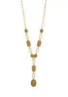 Gold Tone Linked Faceted Natural Colored Stone Y Necklace