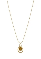 Gold Tone Long Orbital Natural Colored Stone Pendant Necklace