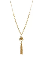 Gold Tone Long Linked Chain Tassel Pendant Necklace