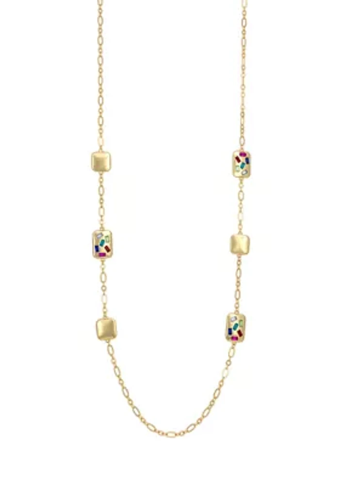 Gold Tone Multi Scattered Stone Station Illusion Necklace