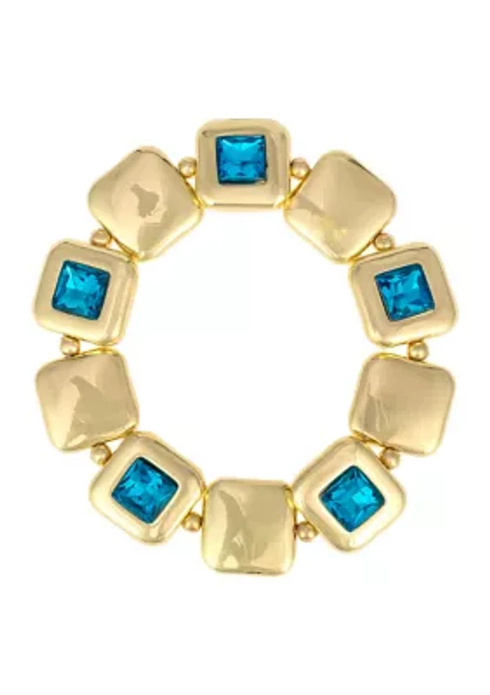 Gold Tone Framed Square Stone Stretch Bracelet