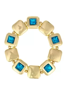 Gold Tone Framed Square Stone Stretch Bracelet