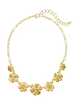 Gold-Tone Casted Flowers Frontal Necklace