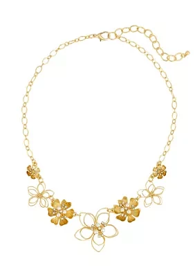 Gold-Tone Open and Casted Flower Frontal Necklace