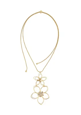 Gold-Tone Double Open Flower Pendant Adjustable Necklace