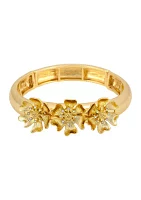 Gold-Tone 3 Part Flower Frontal Stretch Bangle Bracelet