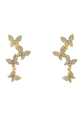 Gold Tone Crystal Butterfly Linear Post Drop Earrings