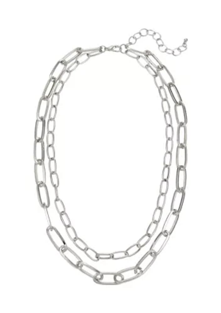 Silver Tone 18'' + 3 '' Extender Double Row Open Link Chain Necklace