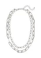 Silver Tone 18'' + 3 '' Extender Double Row Open Link Chain Necklace