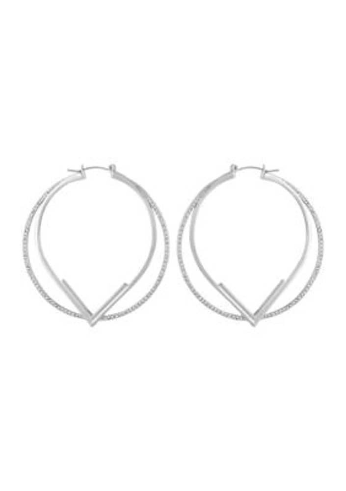 Silver Tone 2.5" Pavé Hoop Earrings