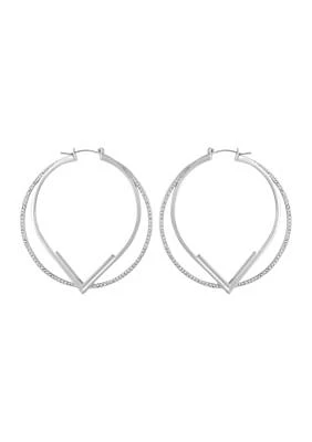 Silver Tone 2.5" Pavé Hoop Earrings