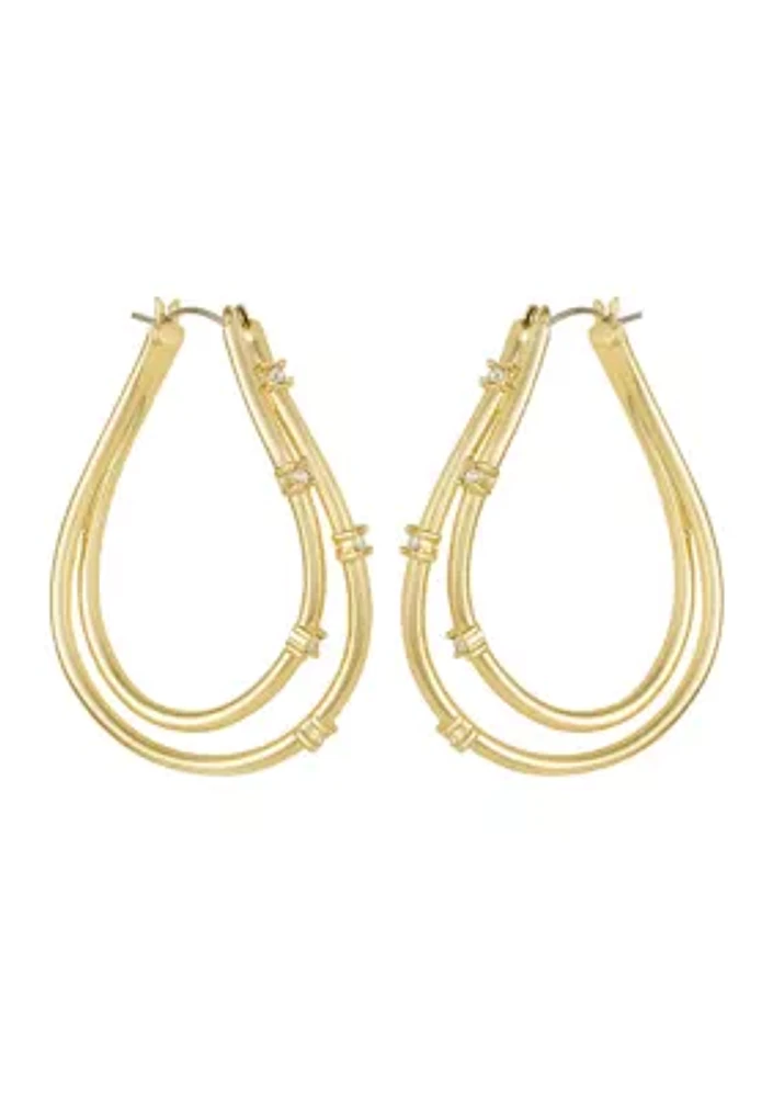 Gold Tone Crystal Oval Hoop Earrings