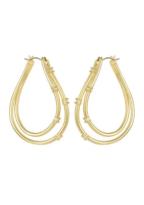 Gold Tone Crystal Oval Hoop Earrings