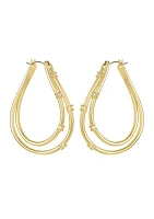 Gold Tone Crystal Oval Hoop Earrings