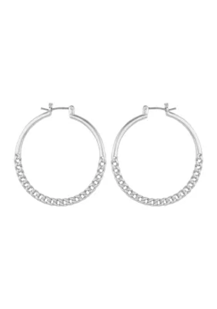 Silver-Tone Chain Hoop Earrings