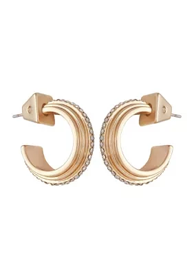 Gold Tone Crystal Deco Hoop Earrings