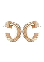 Gold Tone Crystal Deco Hoop Earrings