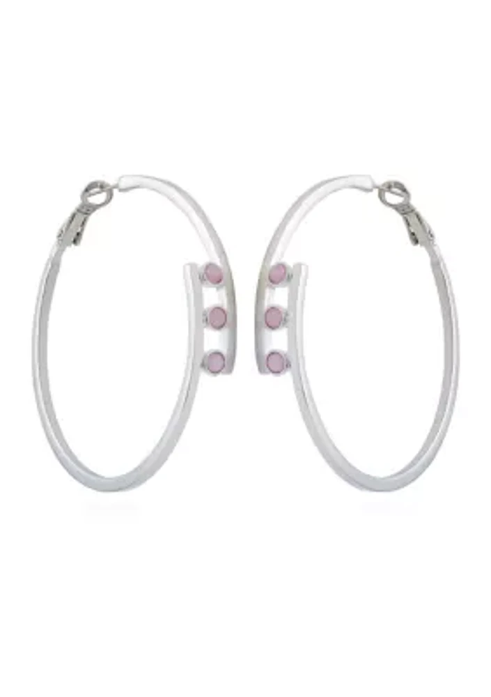 Silver Tone 3 Stone Clutchless Hoop Earrings