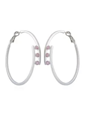 Silver Tone 3 Stone Clutchless Hoop Earrings