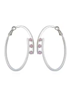 Silver Tone 3 Stone Clutchless Hoop Earrings