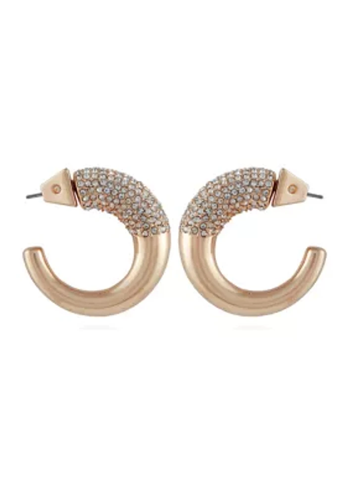 Gold Tone Chunky Pave Hoop Earrings