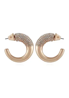 Gold Tone Chunky Pave Hoop Earrings