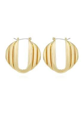 Gold Tone Stacked Link Hoop Earrings