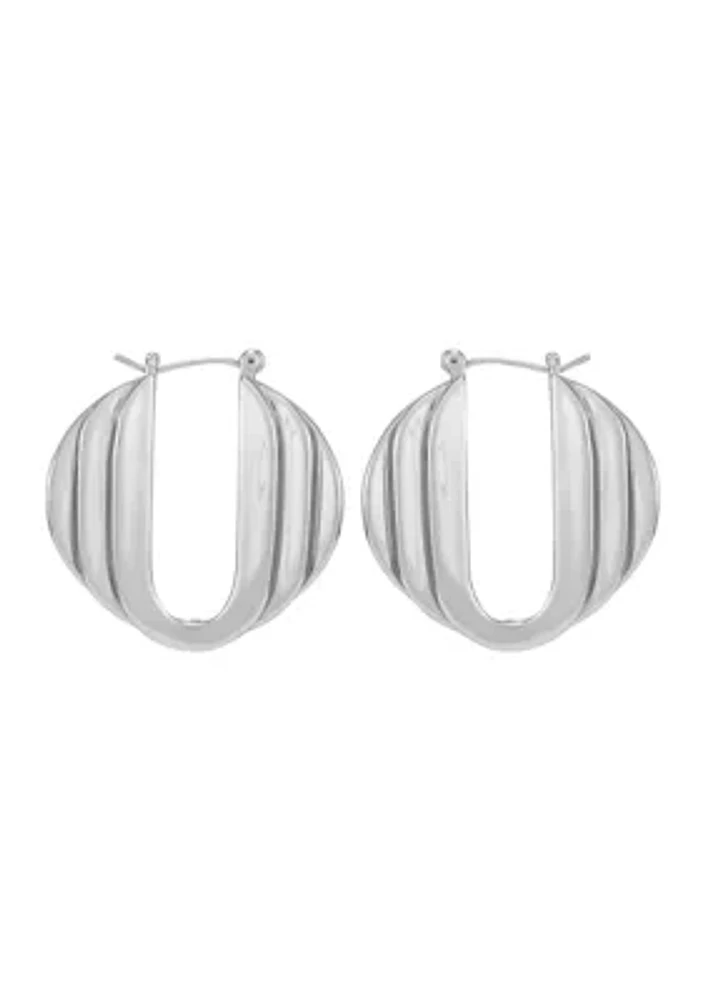 Silver Tone Stacked Link Hoop Earrings