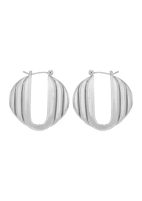 Silver Tone Stacked Link Hoop Earrings