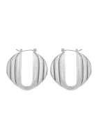 Silver Tone Stacked Link Hoop Earrings