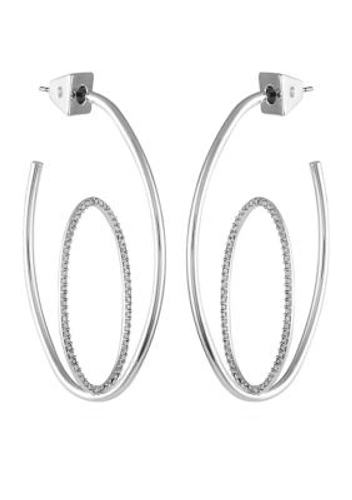 Silver Tone Crystal Orbital Hoop Earrings