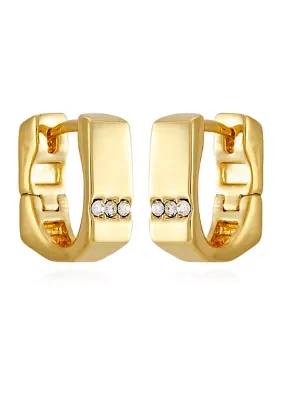 Gold Tone Crystal Huggie Hoop Earrings