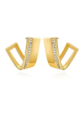 Gold Tone Crystal Wavy Hoop Earrings